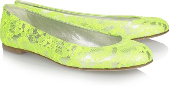 Giuseppe Zanotti Neon Lace-covered Metallic Leather Ballet Flats - Lyst