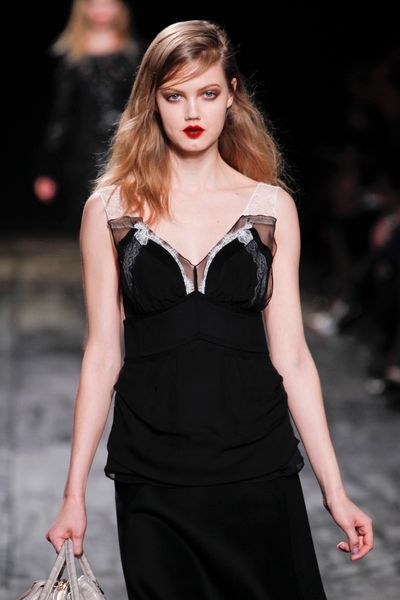 Nina Ricci Fall 2012 Lace Inset Camisole  in Black - Lyst