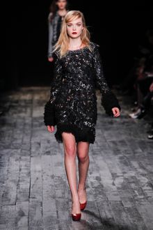 Nina Ricci Fall 2012 Lace Inset Ruffle Cuff Dress - Lyst