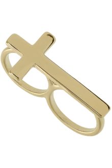 Topman Gold Look Cross 2 Finger Ring - Lyst