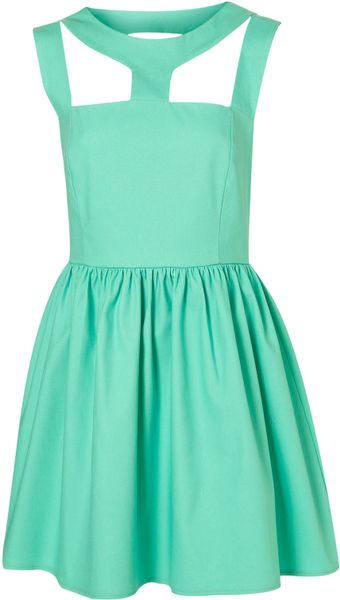 Topshop Cut Out Neck Dress By Rare** in Blue (aqua) - Lyst