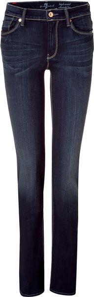 7 For All Mankind Dark Blue High Waisted Straight Leg Jeans in Blue - Lyst