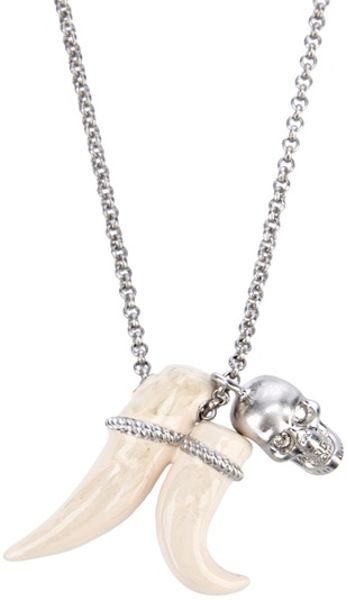 Alexander Mcqueen Ceramic Tusk and Skull Pendant in Silver - Lyst