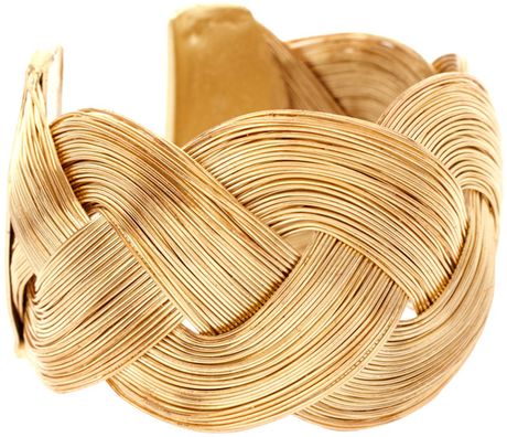 Asos Collection Asos Curved Textured Interlinking Cuff in Gold - Lyst