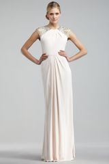Badgley Mischka Beaded Cap-sleeve Gown