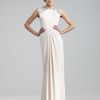 Badgley Mischka Beaded Capsleeve Gown in Beige (blush) - Lyst