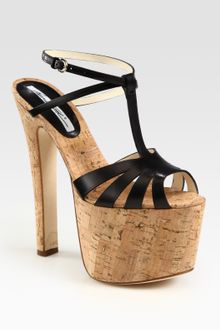 Brian Atwood Fio Leather T-strap Cork Platform Sandals - Lyst