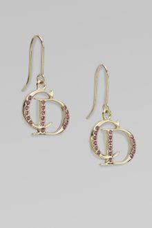 Dior Crystal Accented Logo Drop Earrings/goldtone - Lyst