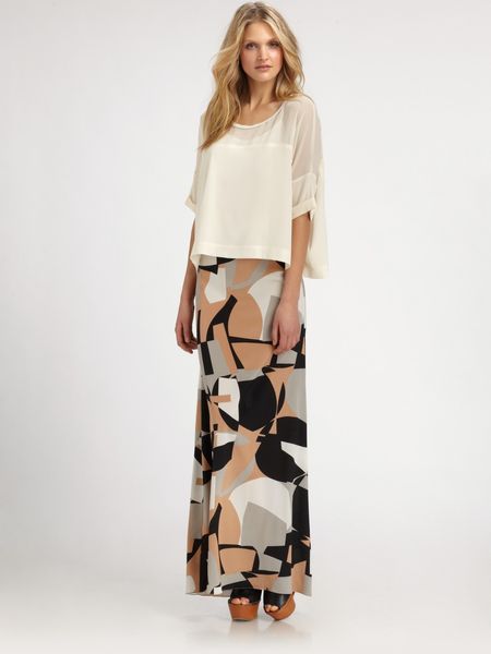 Dkny Silk Top in Beige (black) - Lyst
