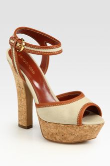Sergio Rossi Canvas & Leather-trim Cork Platform Sandals - Lyst