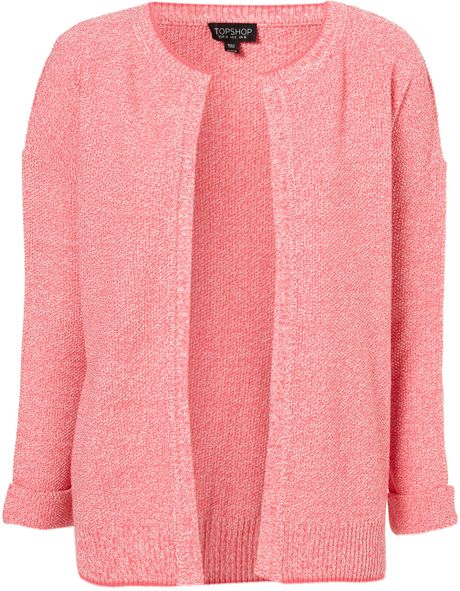 Topshop Knitted Tweedy Short Cardigan in Pink - Lyst