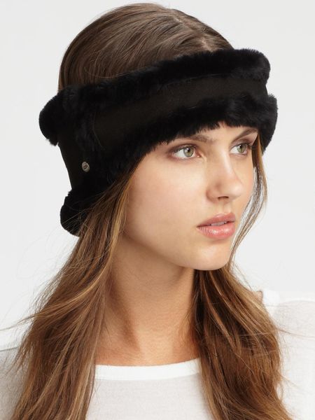 ugg reversible leather & shearling headband
