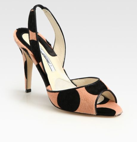 Brian Atwood Polkadot Print Pony Hair and Leather Slingback Sandals in Orange (pink) - Lyst
