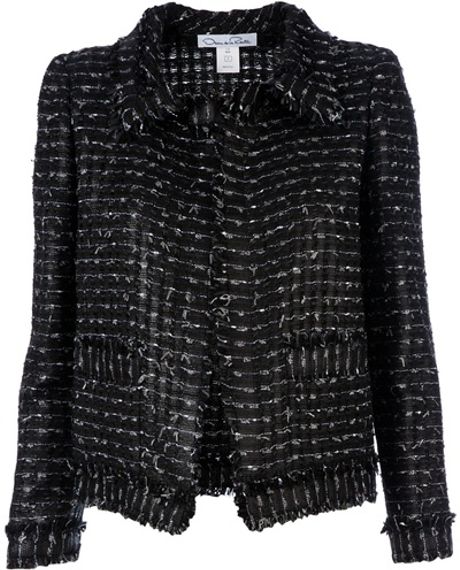 Oscar De La Renta Open Knit Jacket in Black - Lyst