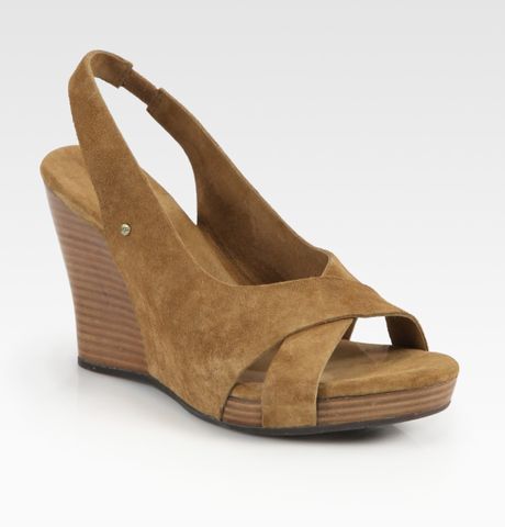 Lyst (chestnut)  wedge in Ugg Sandals brown sandals Hazel slingback Wedge Slingback   Suede Brown