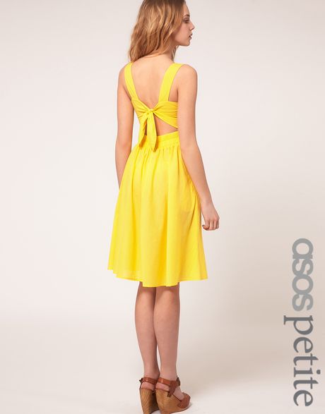 Asos Collection Asos Petite Midi Dress with Tie Back in Yellow
