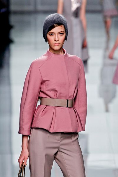 Dior Fall 2012 Short Collarless Textured Formal Jacket in Dusty Pink  in Pink - Lyst