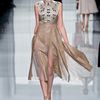 Dior Fall 2012 Leather Inset Sheer Hem Skirt  in Beige (grey, natural) - Lyst