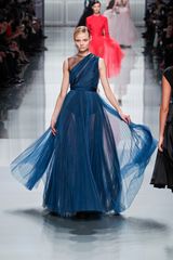 Dior Fall 2012 Sash Shoulder Sheer Plisse Evening Gown 