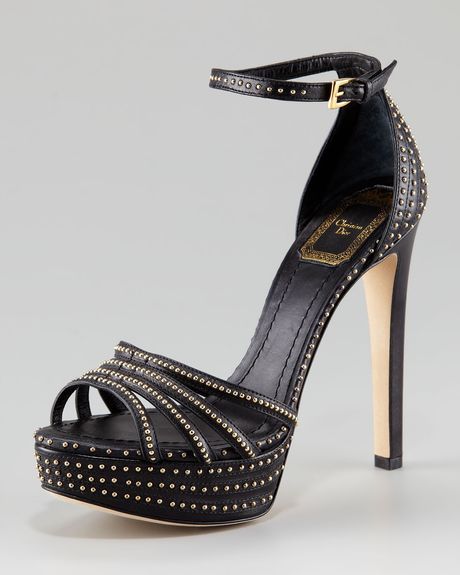Dior Studded Anklestrap Platform Sandal in Black - Lyst