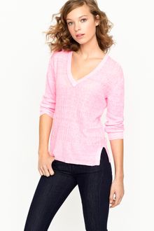 J.Crew Garment-dyed Linen V-neck Cable-knit Sweater - Lyst