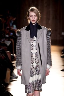 Roland Mouret Fall 2012  Enlarged Sculptured Coat with Fur Embellished Sleeves , Black Velvet Collar and Attached Vertical Zip at the Front  - Lyst