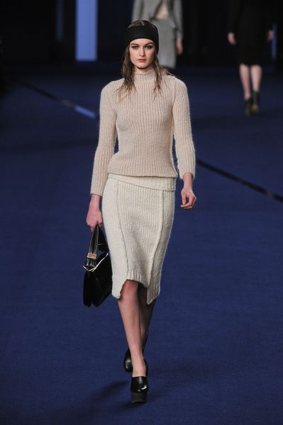 Sonia Rykiel Fall 2012 MidLength Knitted Skirt with Asymmetrical Panels  in Beige - Lyst