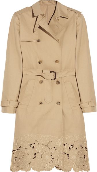 Valentino Embroidered Cottongabardine Trench Coat in Beige - Lyst