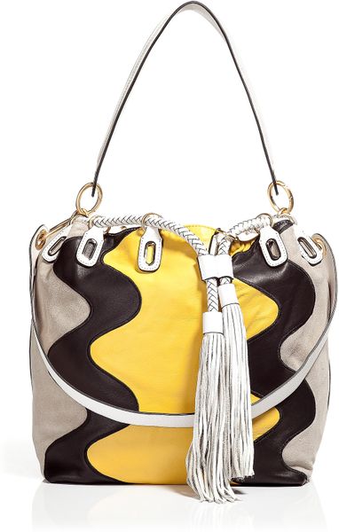 Diane Von Furstenberg Penny Wave Grey/Yellow Suede Bucket Bag in Gray (grey) - Lyst