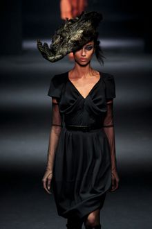 John Galliano Fall 2012 Black Knee Length Dress WIth Pin Tucked Bodice - Lyst