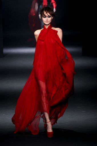 John Galliano Fall 2012 Red Chiffon Pleated Gown - Lyst