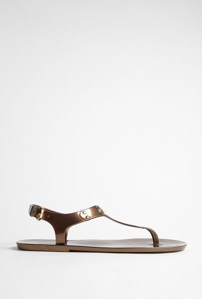 Michael Michael Kors Bronze Mk Plaque Flat Sandal in Gold (bronze) | Lyst