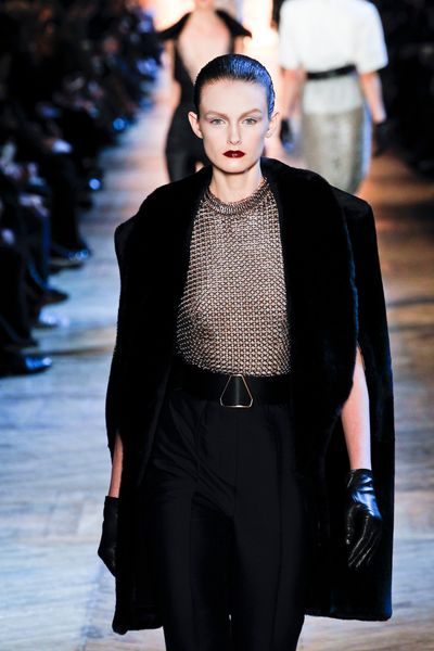 Yves Saint Laurent Fall 2012 Black Fur Trimmed Cape Coat in Black - Lyst