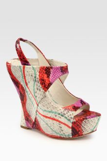 Alice + Olivia Delilah Snakeprint Leather Slingback Platform Wedge Sandals - Lyst