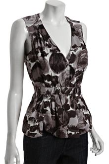 BCBGMAXAZRIA Grey Floral Silk V-neck Sleeveless Blouse - Lyst