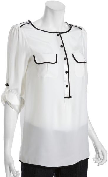 Cynthia Steffe White Silk Tally Pocket Front Blouse in White - Lyst