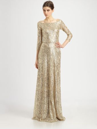 David Meister Metallic Lace Gown - Lyst