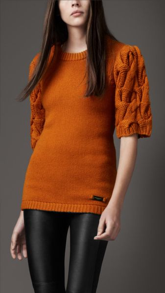 Burberry Cable Knit Sleeve Sweater - Lyst