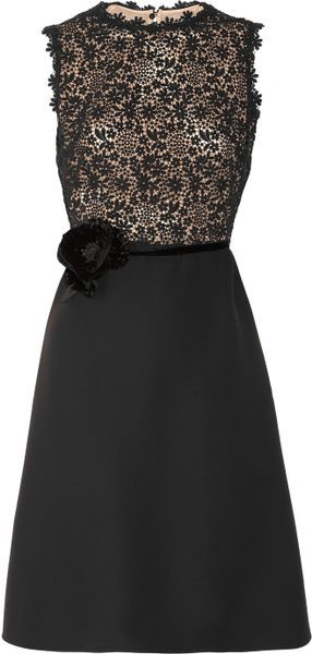 Valentino SilkCrepe and Lace Dress in Black - Lyst