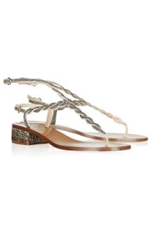 Valentino Crystal-Embellished Leather Sandals - Lyst