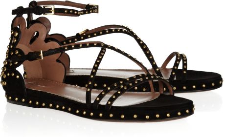 Alaïa Studded Suede Sandals in Brown (black) - Lyst