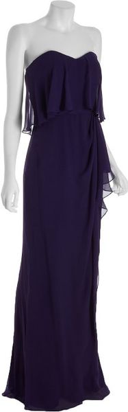  Royal Purple Tiered Silk Strapless Gown 