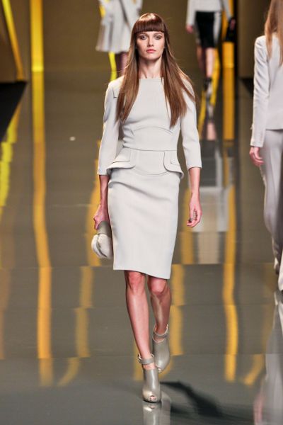 Elie Saab Fall 2012 3/4 Sleeve Peplum Pencil Dress in Beige (natural) - Lyst