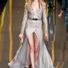 Elie Saab Fall 2012 Deep VNeck Split Front Evening Gown  in Beige - Lyst