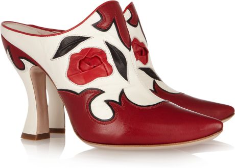 Miu Miu Western Leather Mules in Red - Lyst