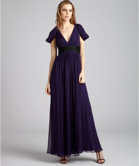 Notte By Marchesa Violet Silk Chiffon Vneck Drape Gown in Purple (violet) - Lyst