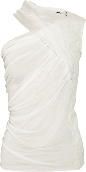 Rick Owens Draped Jersey, Chiffon and Leather Top in White - Lyst