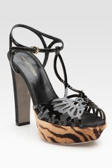 Sergio Rossi Butterfly Patent and Calf Hair T-strap Sandals - Lyst