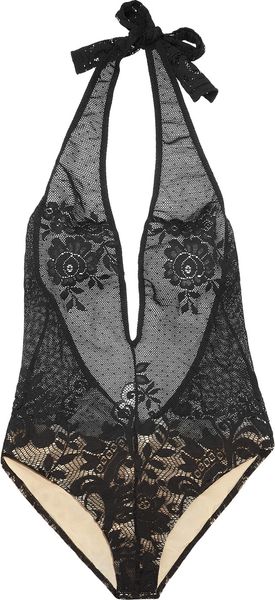 Yves Saint Laurent Halterneck Stretch-lace Bodysuit - Lyst