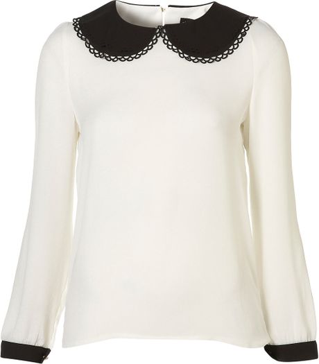 Topshop Laser Cut Blouse By Sister Jane in White (ivory) - Lyst